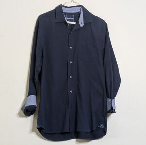 Tommy Bahama Oasis Twill Long Sleeve Silk Blend Stretch Shirt Navy Blue Men's M